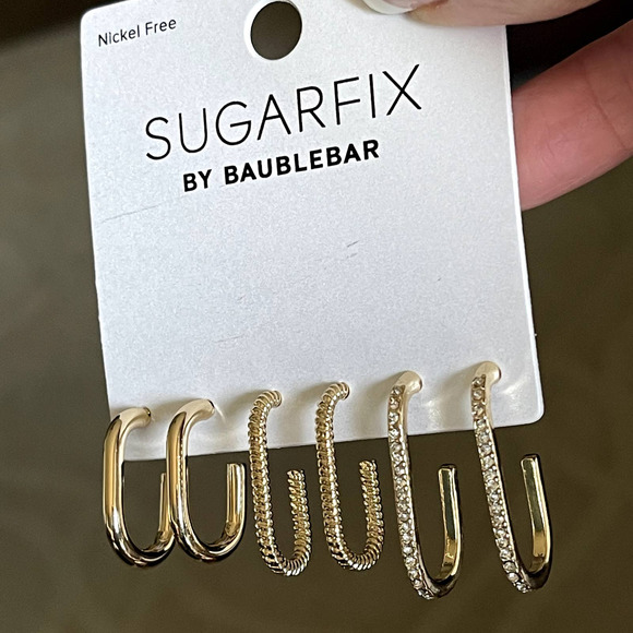 BAUBLEBAR Earrings 3 Pairs Gold, Twist, Crystal Huggie Hoop Earring NWT - Picture 5 of 8